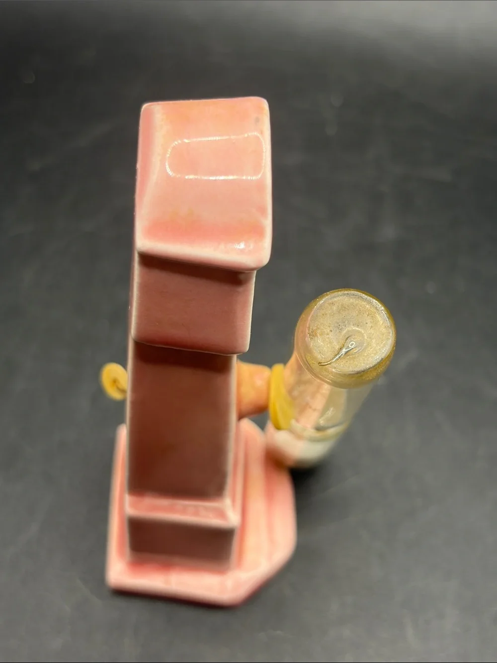Vintage German Pink Grandfather Clock Figure Ceramic Time Keeper Hourglass Decor